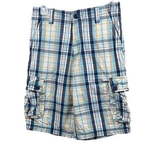Levi's  Plaid Cargo Shorts Size Adjustable Waist Blue‎ White Yellow